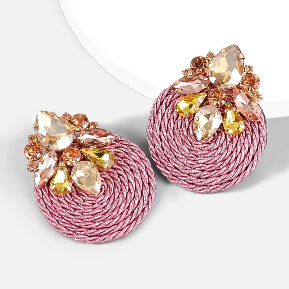 Роскошные висячие серьги с кристаллами круглые винтажные большие из хлопкового