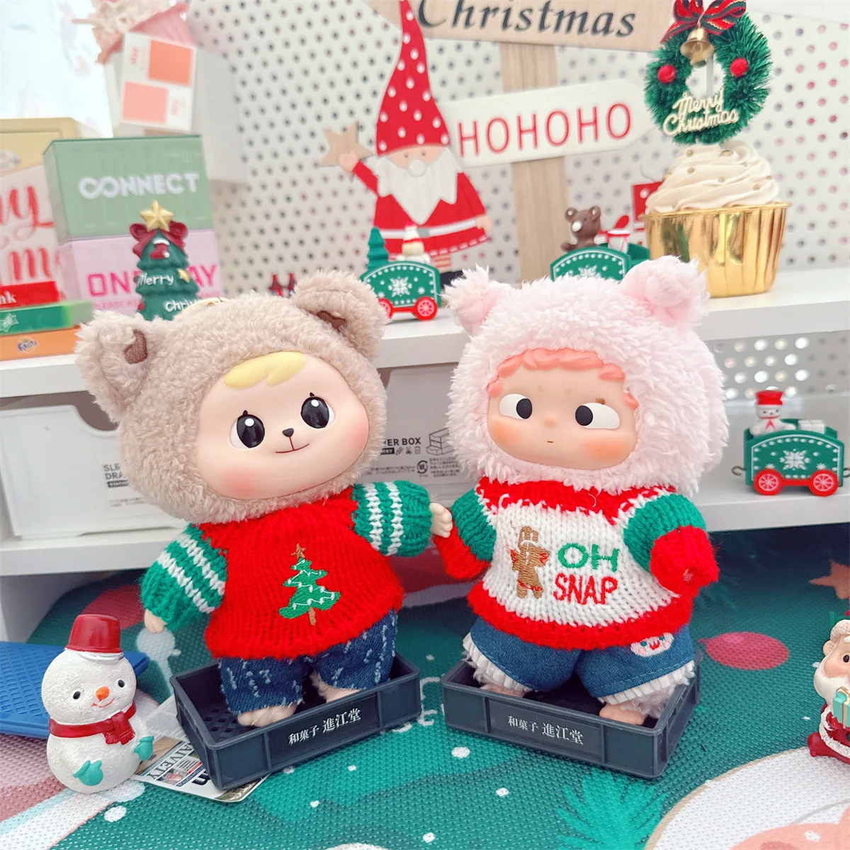 10cm Cute Christmas Suit Plush Doll Clothes Cartoon Gingerbread Man Snowflake Sweater Dress Up Idol Gifts Decor