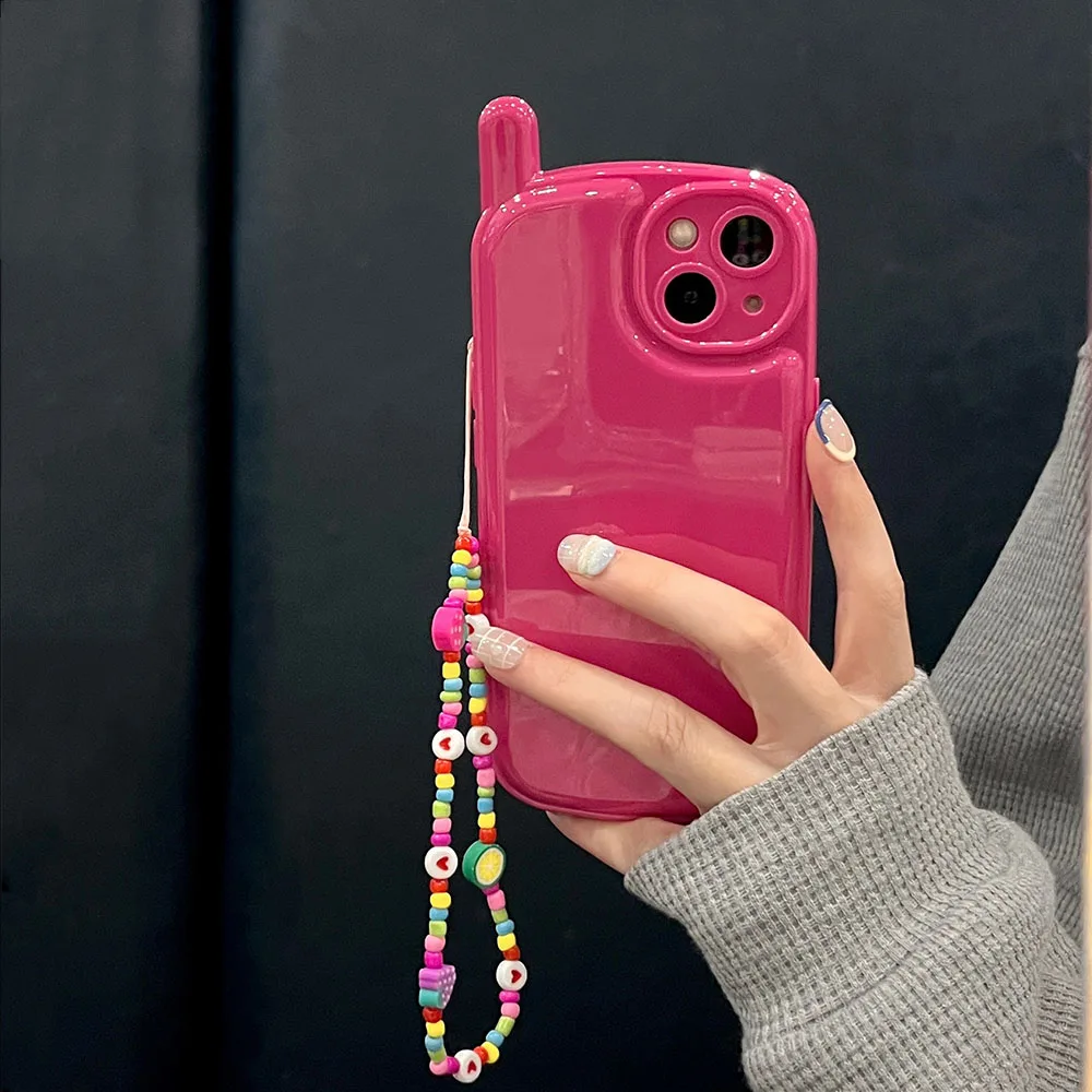 Милый корейский мягкий чехол с бусинами и смайликом клубничного цвета для IPhone 12 11