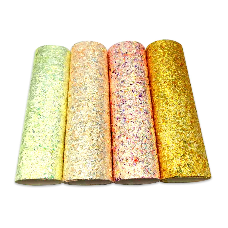 

XHT Sparkling Bright Colors Multicolored Glitter Faux Leather Fabric Sheet for Making Hair Bow/Crafts/Shoe/Bag