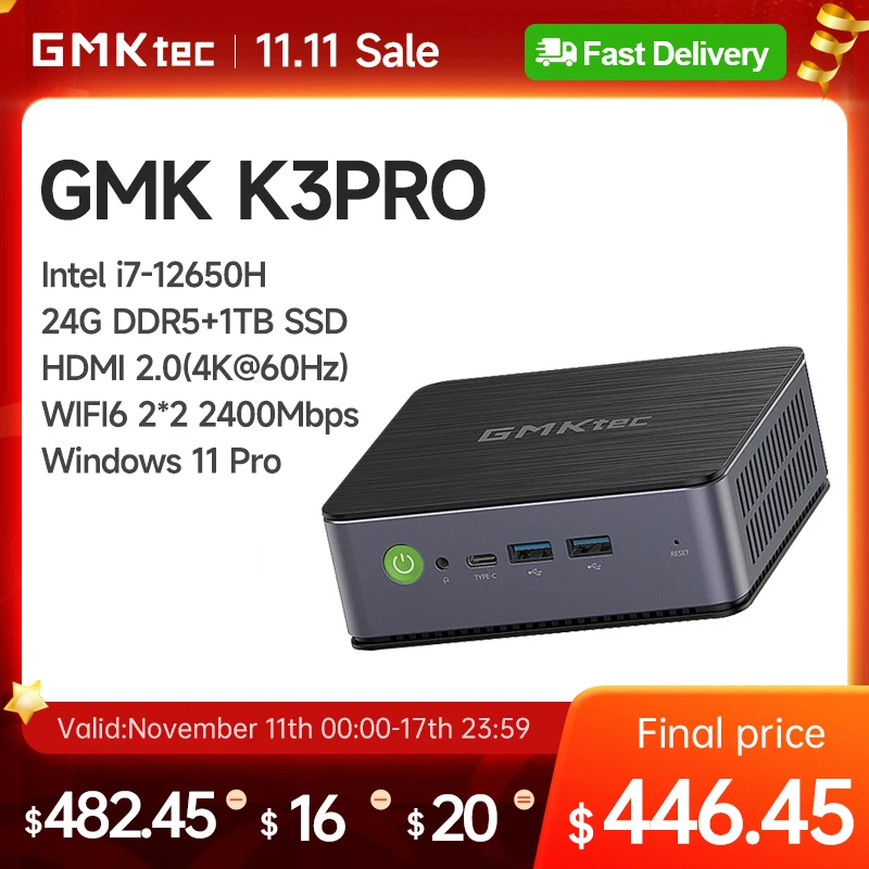 GMKtec K3PRO Intel i7-12650H Mini Pc 1260P 24GB RAM 1TB SSD Window 11 Pro WiFi6 Gaming Computer