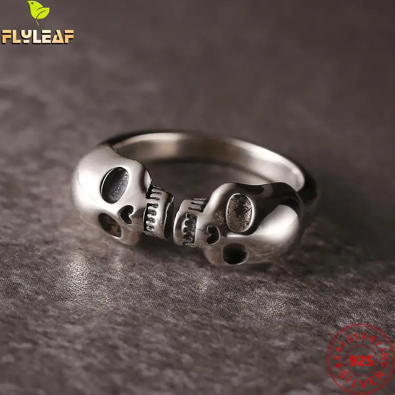 Real 925 Sterling Silver Skull Head Open Rings For Women Men Hiphop Rock Style Skeleton Ring Top Quality Fine Jewelry 2022 New