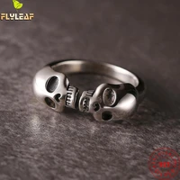 real 925 sterling silver skull head open rings for women men hiphop rock style skeleton ring top quality fine jewelry 2022 new