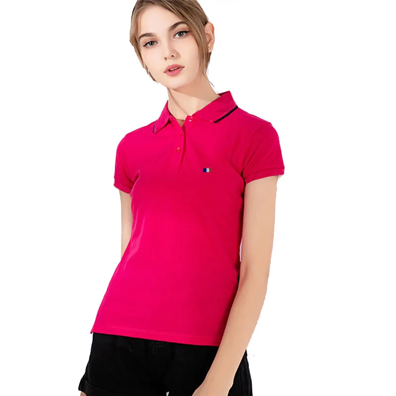 

100%-поло хлопковая, женская, летняя, однотонная, черного и белого цветов, с вышивкой