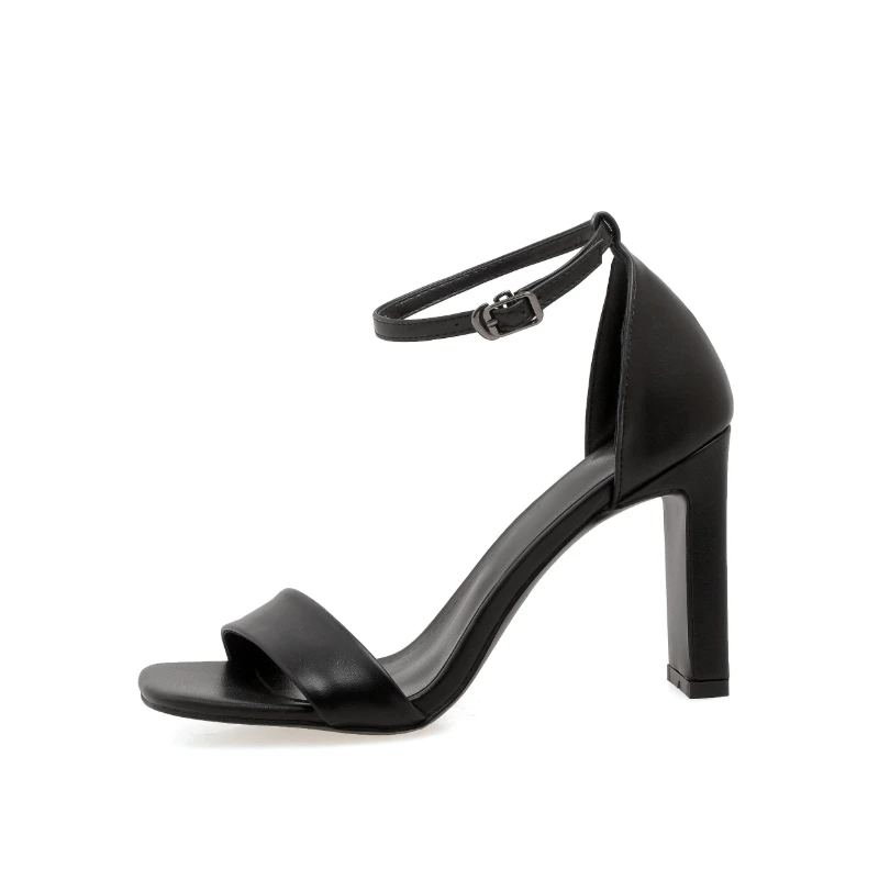 Женские босоножки на высоком каблуке повседневные сандалии с пряжкой и круглым