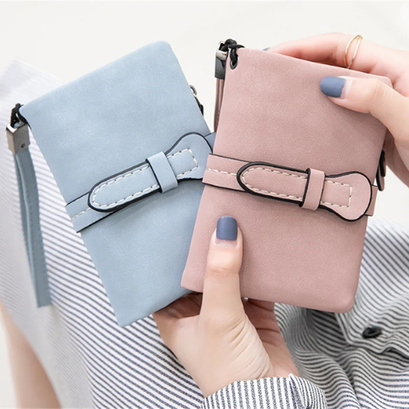 

Women Cute Small Wallet Buckle Folding Girl Wallet Brand Designed Pu Leather Coin Purse Female Card Holder