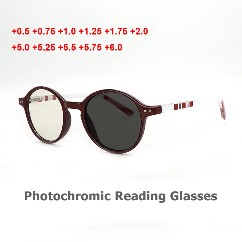 

New Fashion Reading Glasses Spec Photochromic Oval Spectacle Frame Hyperopia Glasses Plus DIopter +0.5 +0.75 +1.0 To +6.0 Shades