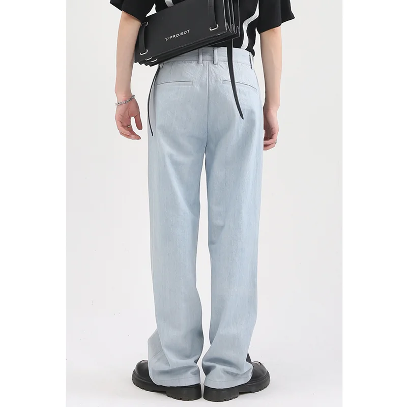 Men Clothing New Pattern Recreational Vintage Broad Leg Jeans Straight Cylinder Loose Leather Surface Splice Pants Autumn Female