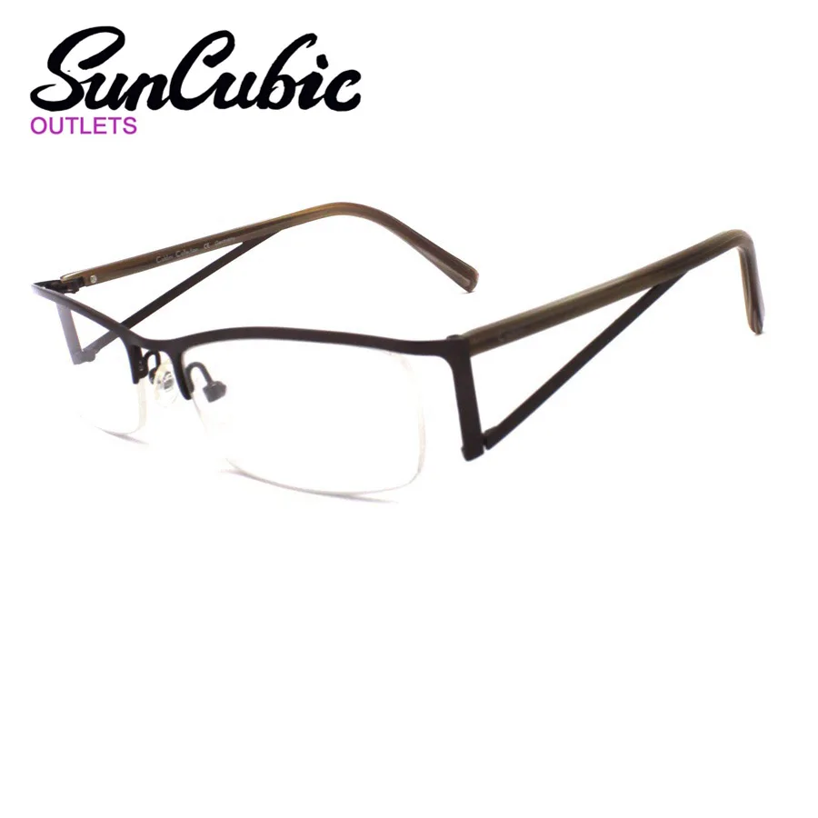 

MC099-C16 New Fashion Half Rim Rectangle Lens Men Metal Glasses Frame Bronze Triangular Coffee Color Temple Spectacle Eyeglasses