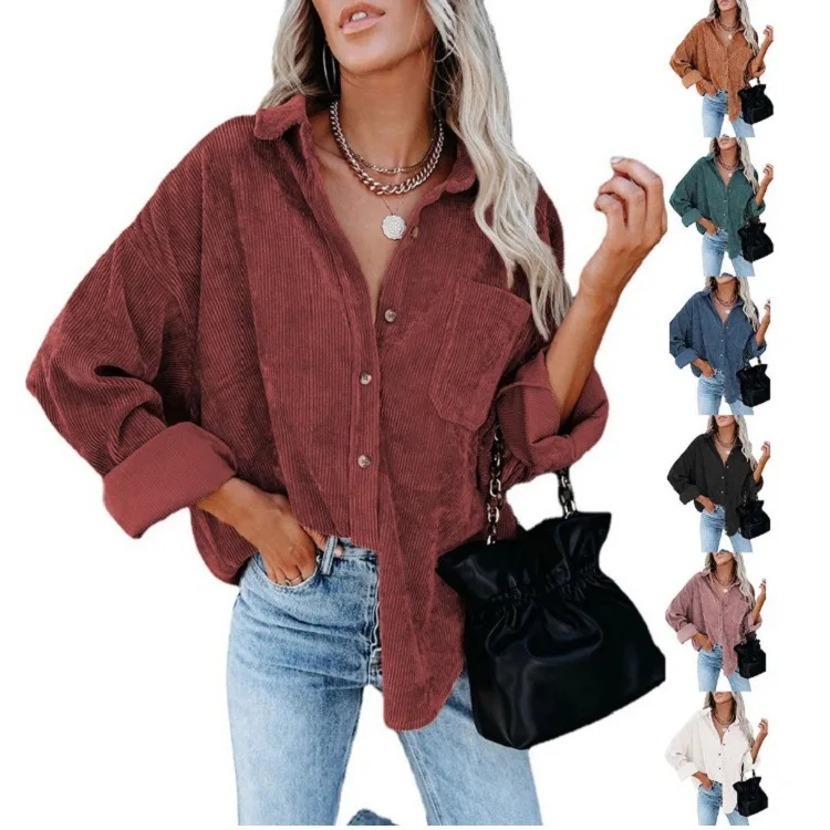 

2022 autumn and winter new women's corduroy loose button shirt