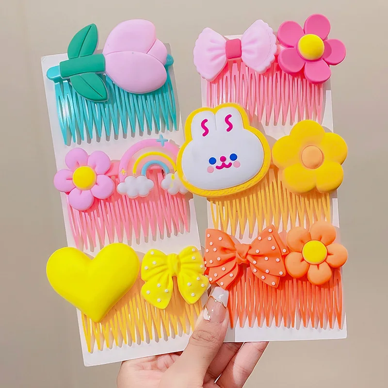 

Korean Kawaii Children Comb Hair Pin Floral Bow Non-slip Headwear Girls Kids Hair Accessories Hairbows for Girls 7cm
