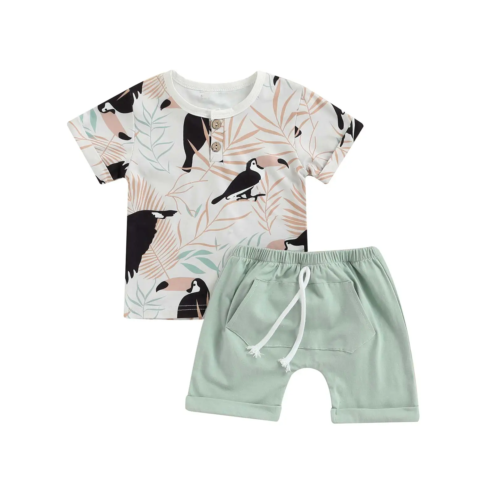 Летняя одежда для маленьких мальчиков футболка с коротким рукавом и принтом птиц
