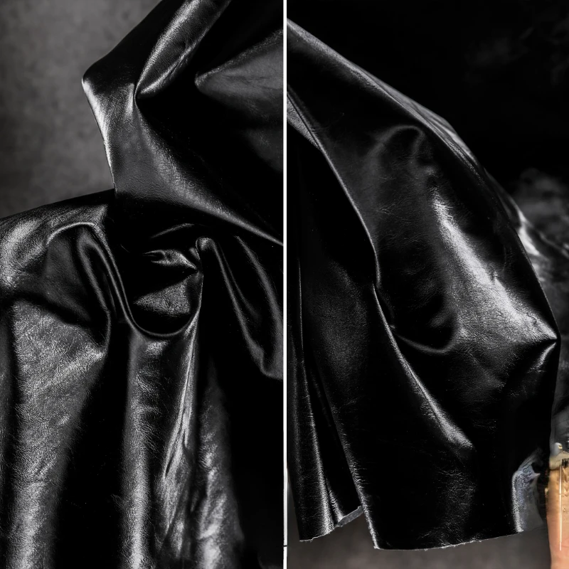 

Black Wide Leather Fabric Glossy Reflective Creative Clothing Windbreaker Leather Jacket Bag Cloth Apparel Diy Sdewing Material