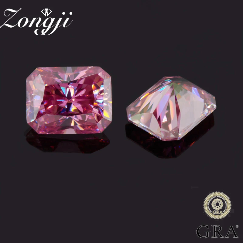 

ZONGJI Moissanite Loose Hand-Cutting Radiant Pink Color VVS1 Premium Gems Diamond Test Passed Gemstone For Fine Jewelry Making