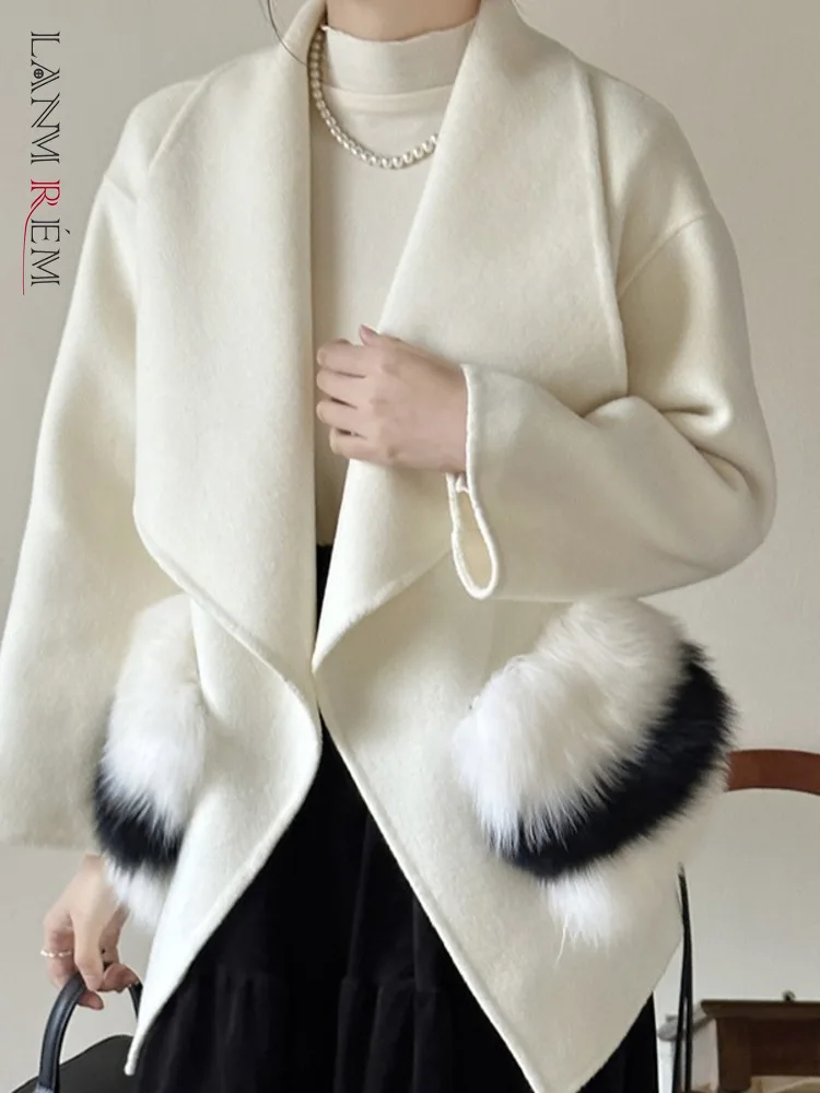 

LANMREM Fox Fur Double Sided Wool Coat Women's Lapel Long Sleeves Open Stitch Loose Coat Winter Fashion Luxury Clothes 2DA2599