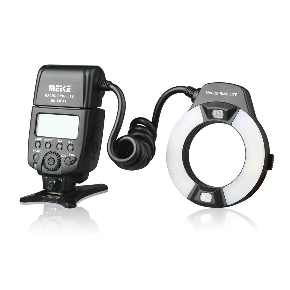 Фото Кольцевая вспышка Meike MK-14EXTN i-TTL со светодиодной подсветкой AF для Nikon D7100 D7000 D850 D800 D600 D5000 D5100 D3200 D3100 D70 №1