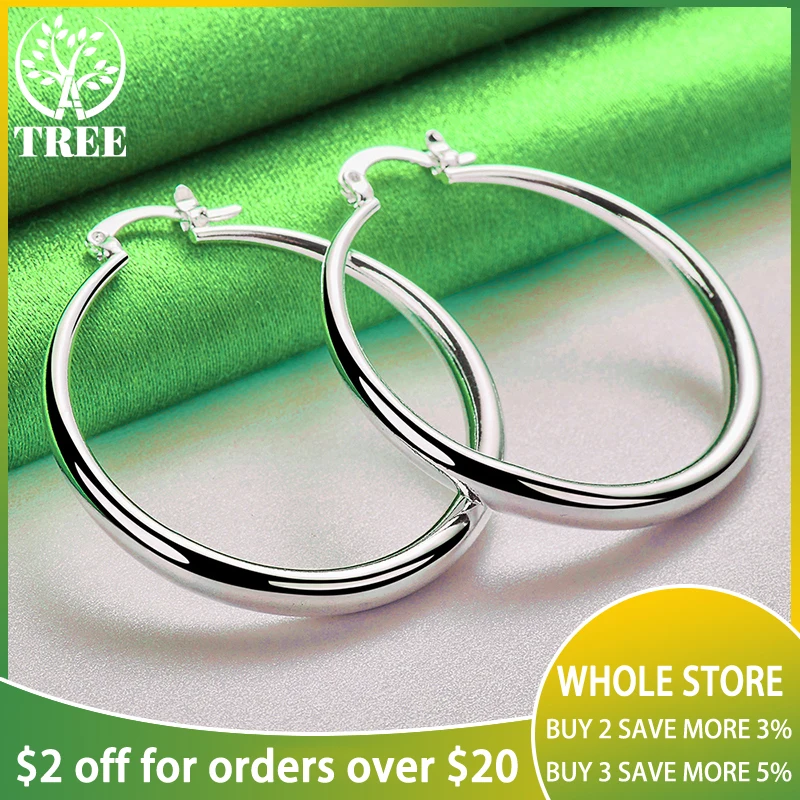 

925 Sterling Silver Fashion Fine Smooth Circle 40mm Hoop Earrings For Women Birthday Party Engagement Wedding Charm Jewelry Gift