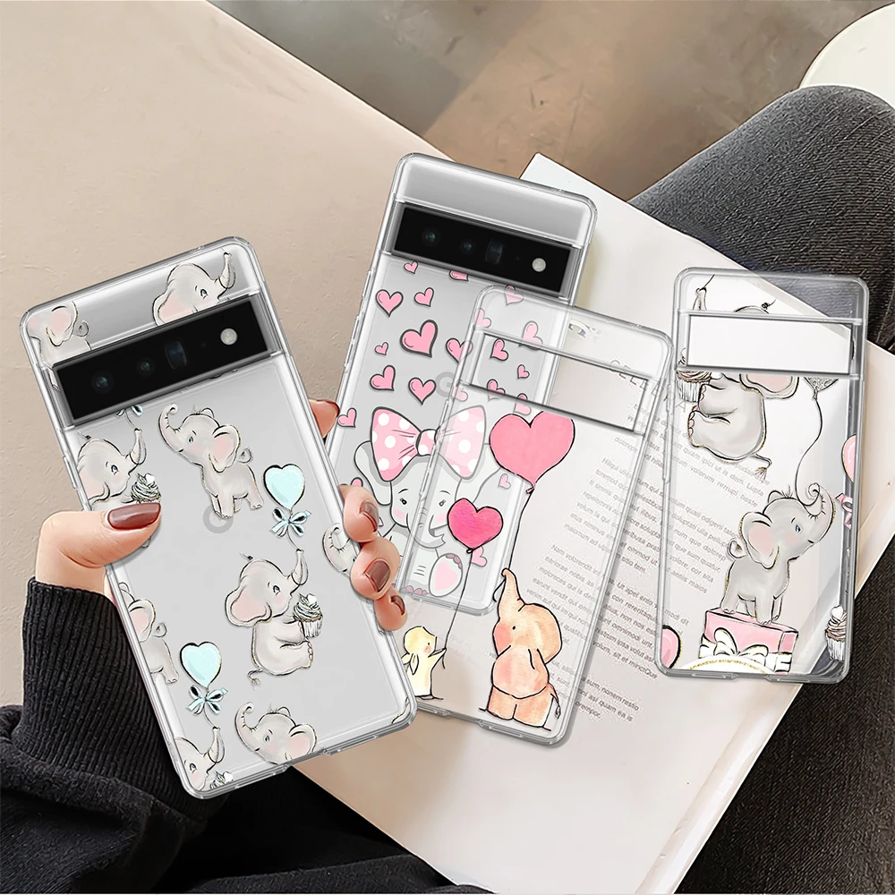 

Animal Cartoon Elephant Case for Google Pixel 7Pro 7 6a 6 6Pro 5 5a 5G 4XL 4 2 3XL 2XL 3 3a 3aXL 4a Clear Soft Protection Shell