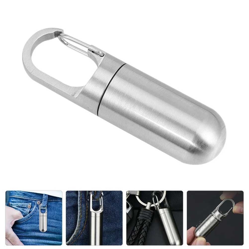 

Box Case Keychain Medicine Organizer Waterproof Travel Dispenser Holder Container Fob Metal Bottle Small Keyring Portable Daily