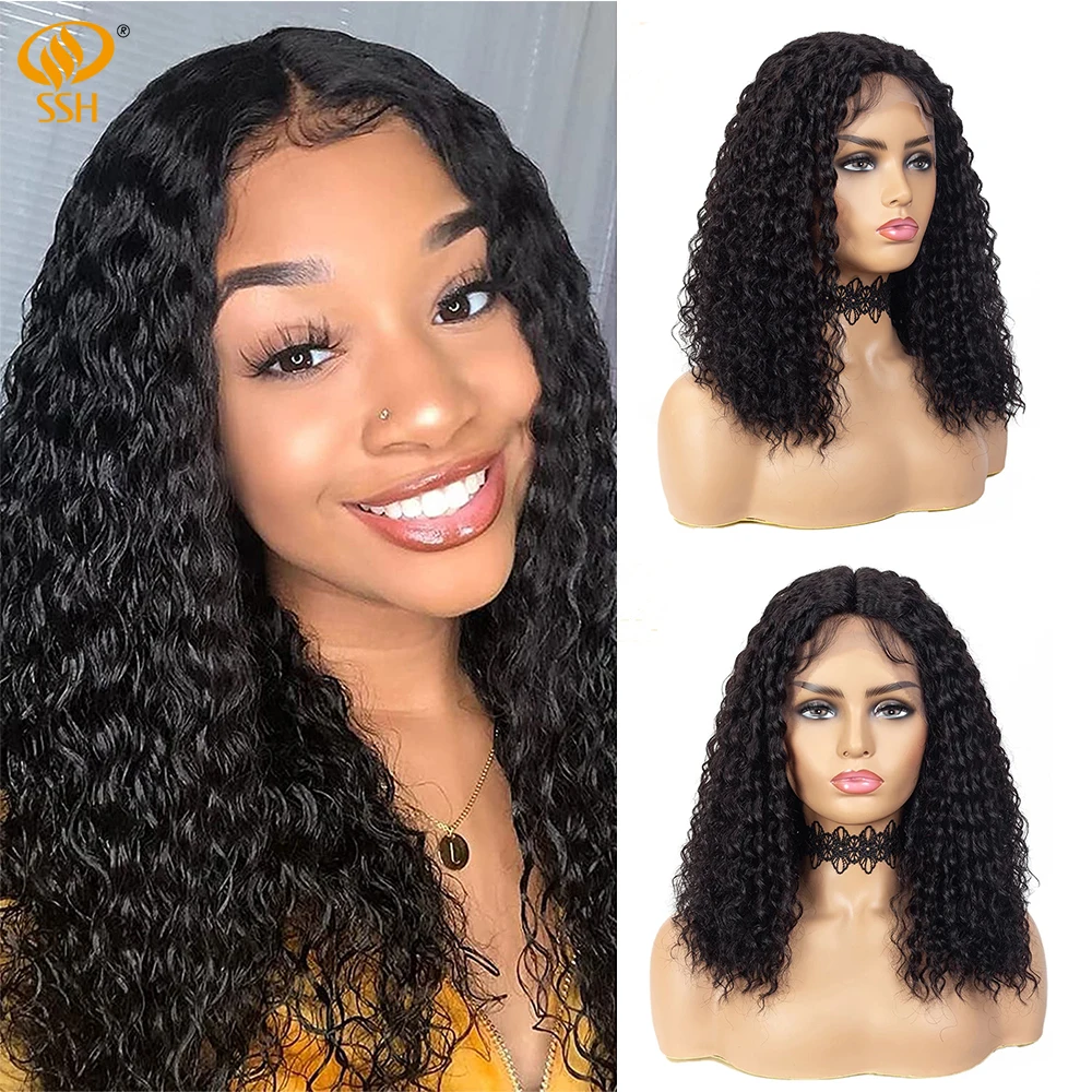 SSH Curly Lace Part Human Hair Wigs With Baby Hair 150% Density Brazilian Remy Hair Bob Wigs for Women Pre-Plucked Hairline