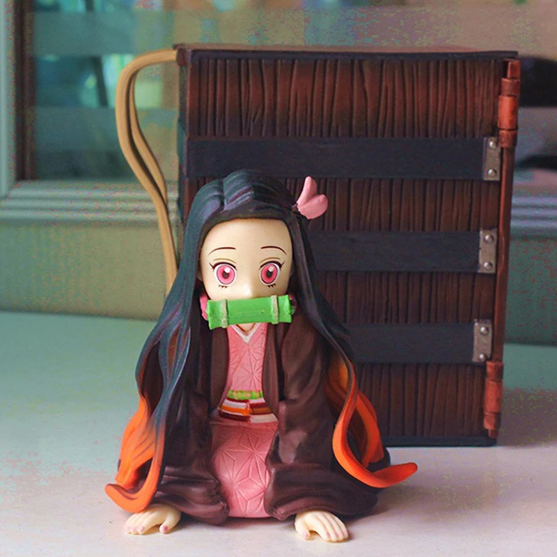 9cm Anime Demon Slayer Action Figure Nezuko Climb Out The Box Kawaii Girl Doll Kimetsu No Yaiba Figurine Collectible Model Toy