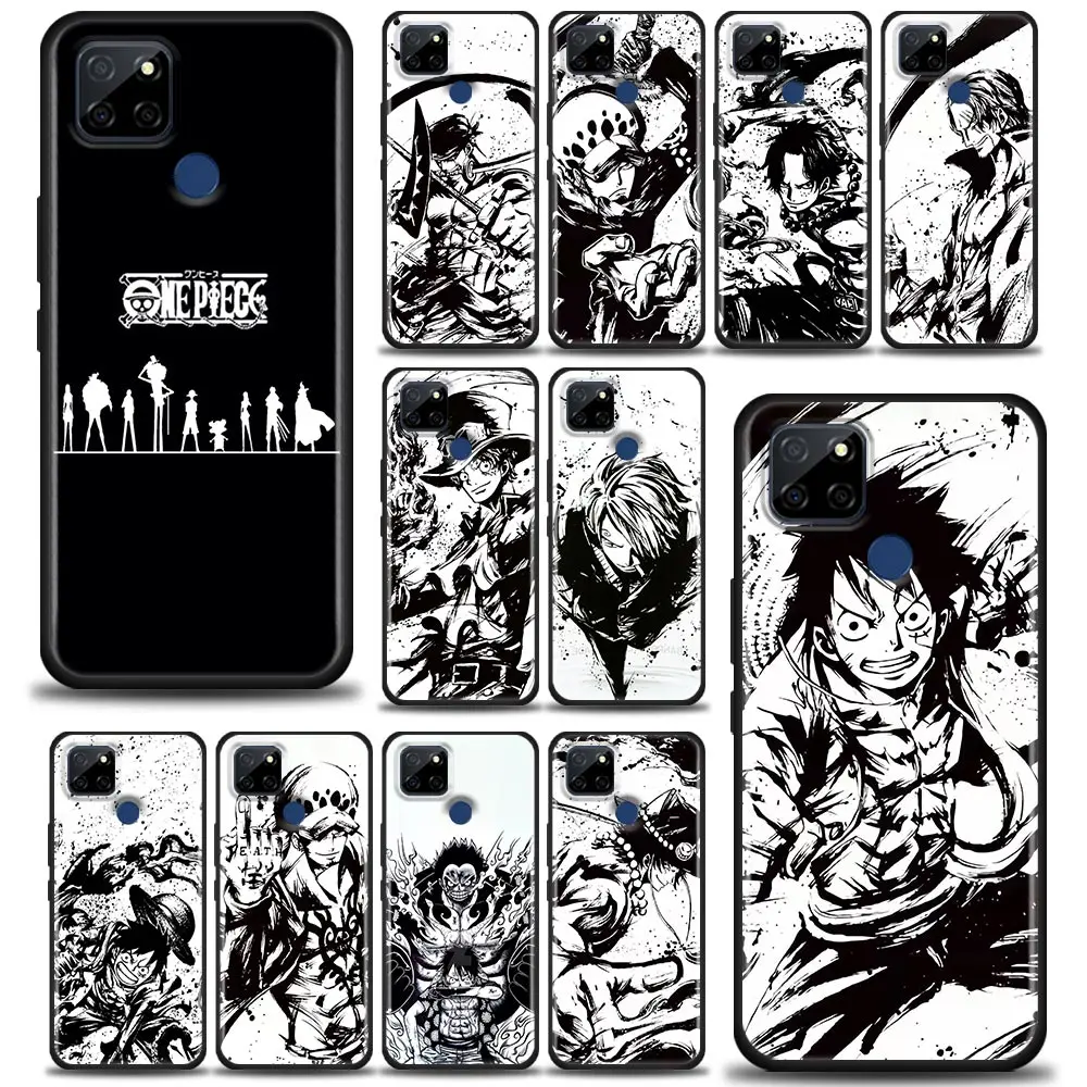 

Luffy For Realme C1 C2 C21Y C25 C12 Case Silicone Cover One Piece Black and White Anime Phone Case For OPPO Realme GT 5G GT2 Neo
