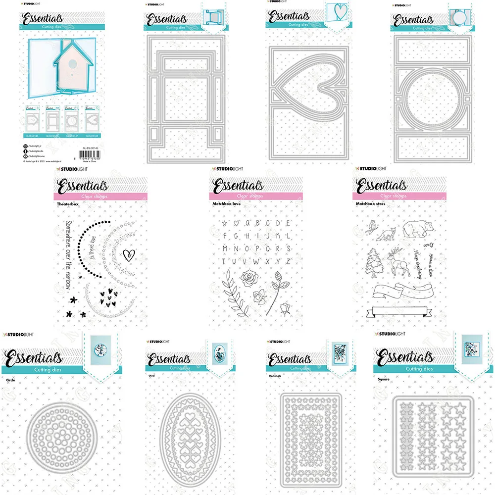 

Theater Matchbox Stars Love Rectangle Square Oval Circle SL Heart Metal Cutting Dies Cling Stamps Diy Embossed Paper Decor Mold