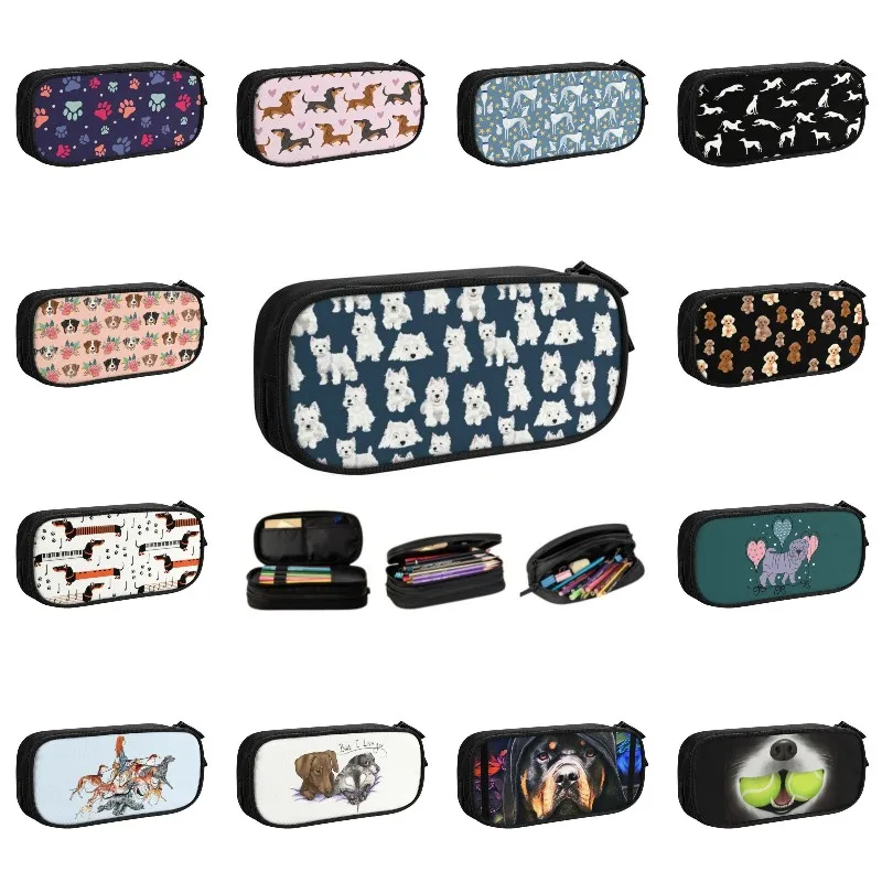 

Милые пеналы West Highland с изображением белого терьера собаки французского бульдога, Большой Вместительный пенал с изображением щенка, канцелярские принадлежности для студентов