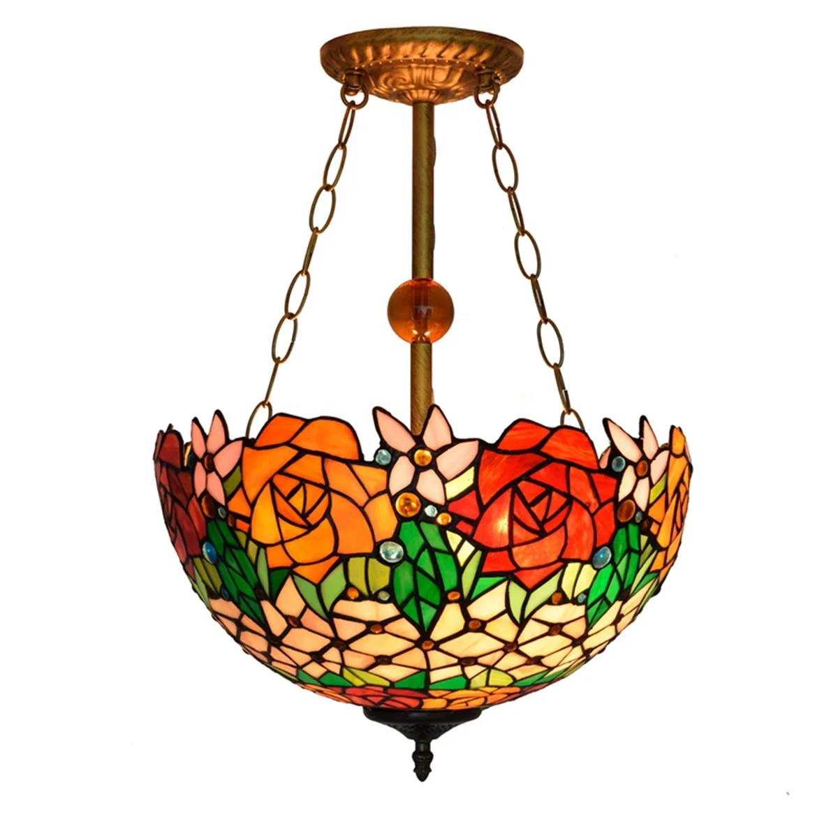 Stained glass chandelier 16 " Tiffany Gorgeous Rose Pendant Light Glass Hanging pendent lamp Dining Room Bar Art Indoor Pendant