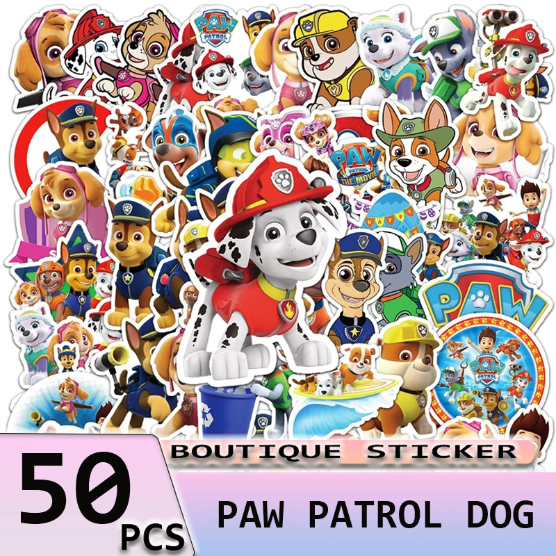 

50PCS Paw Patrol Dog Stickers for Laptop Bike Guitar Refrigerator Skateboard Water Cup Trolley Box Decals Children's Toy Gift