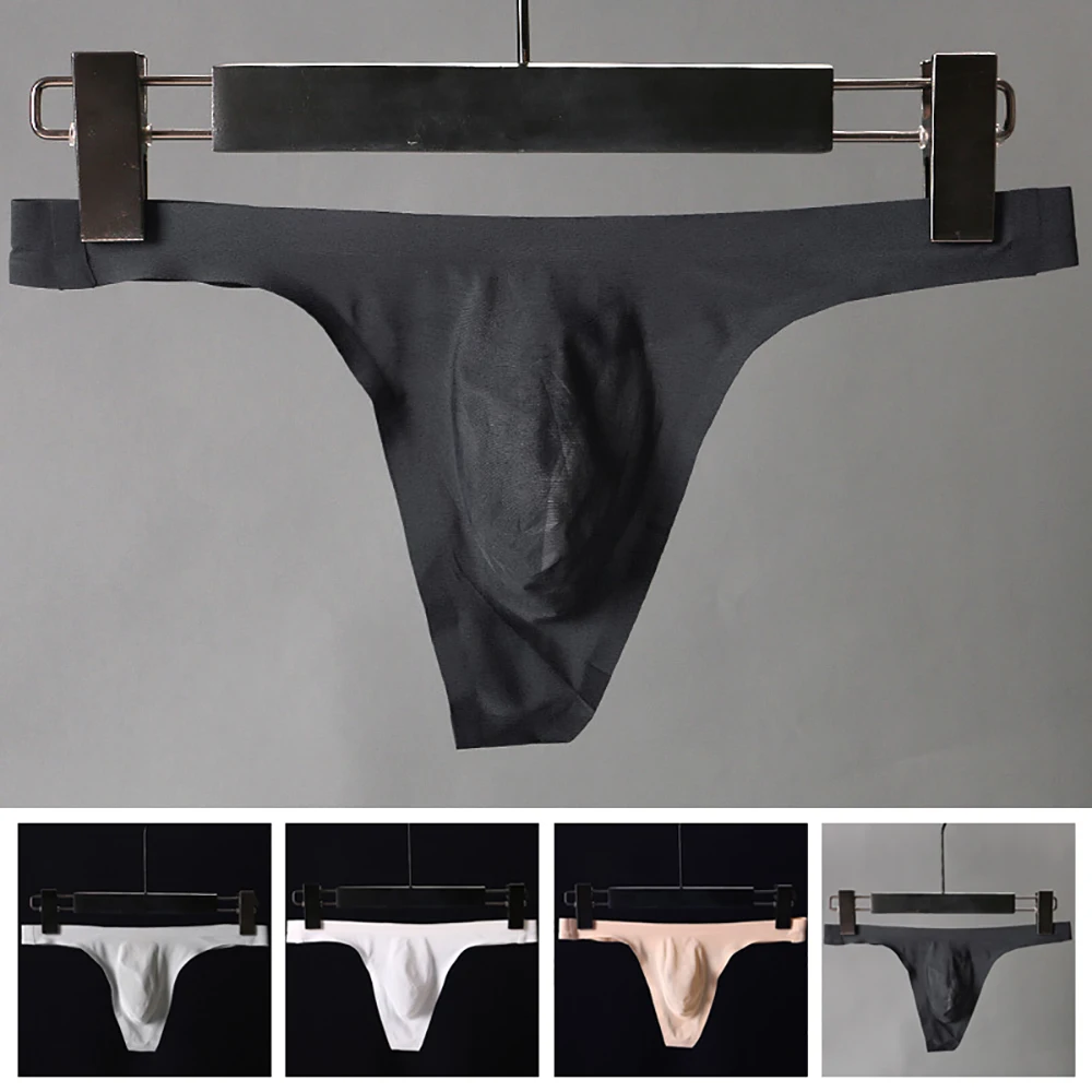 

Men Underwear Sexy Low-Rise Stretchy Briefs Breathable Thong T-Back Male Underpants Seamless Solid Panties Intimates