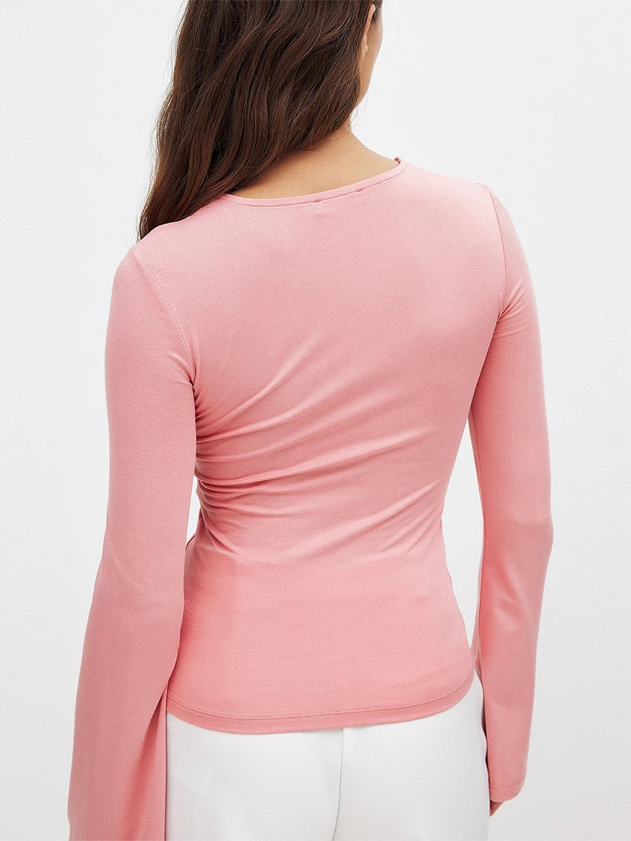 Женские летние черные тонкие топы однотонная футболка с длинными рукавами и