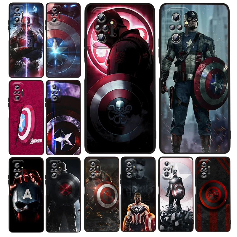 

Art Marvel Captain America Silicone Cover For Xiaomi Redmi Note 11E 11S 11 11T 10 10S 9 9T 9S 8 8T Pro 5G 7 5 Black Phone Case