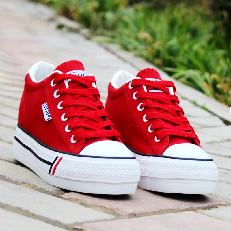 2022 New Women's Canvas Shoes Fashion Lace-Up Ladies Trainers Casual Sneakers Women High Heels Platform White Sneakers