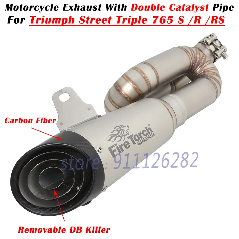 

Выхлопной глушитель для Triumph Street Triple 765 S R RS 2017 - 2022 Moto, модификация проекта, глушитель из углеродного волокна с двойным катализатором