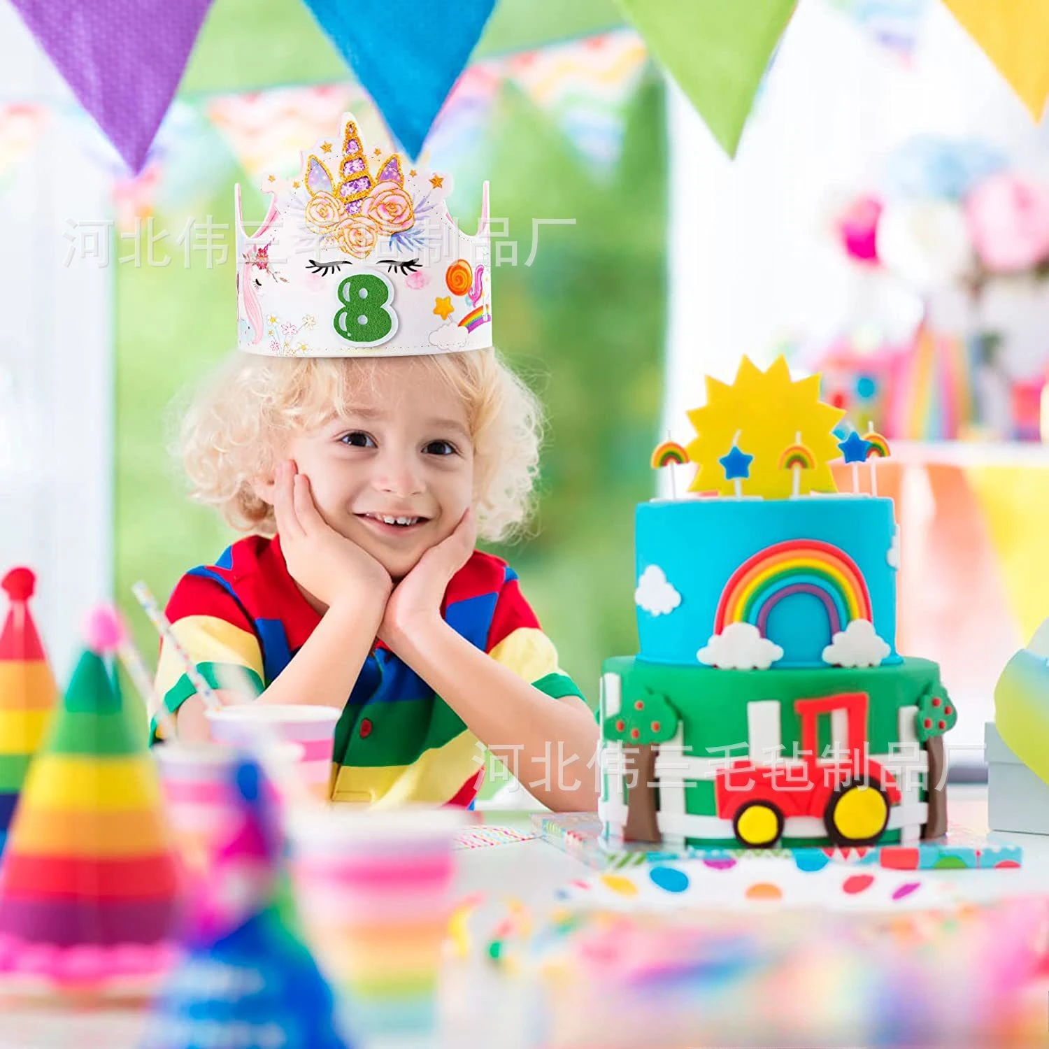 Украшения для вечеринок Радужный единорог фетровая удобная детская шапка на