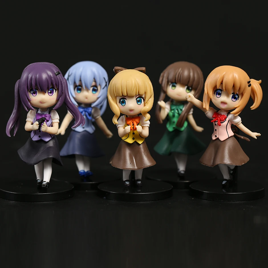 

5pcs/set Is the order a rabbit Cocoa Chino Rize Chiya Syaro Collectible Figures Model Toys Q Version Dolls