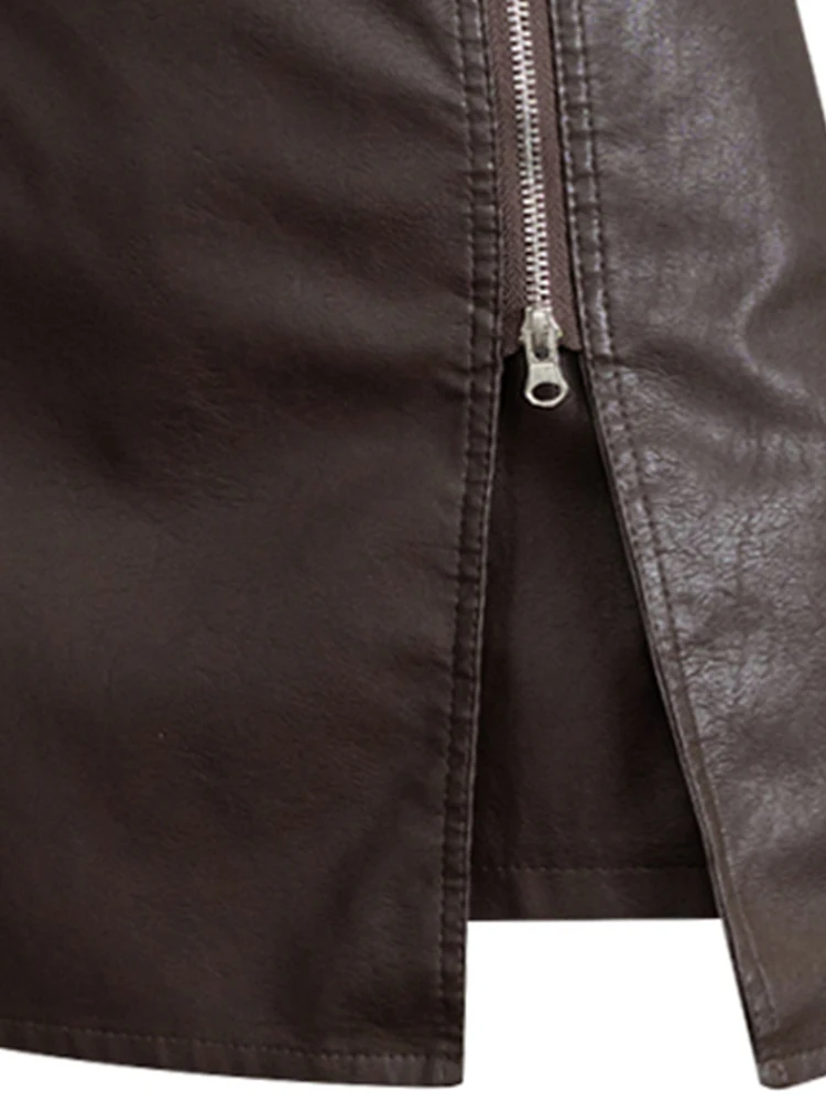 Lautaro весна лето мини черная коричневая мягкая юбка из искусственной кожи женская