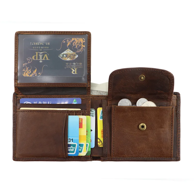 

Vintage Coffee Genuine Leather Wallet Men's RFID Blocking Business Bank Credit Card Holder Bag Horizontal Organizer Wallet Men