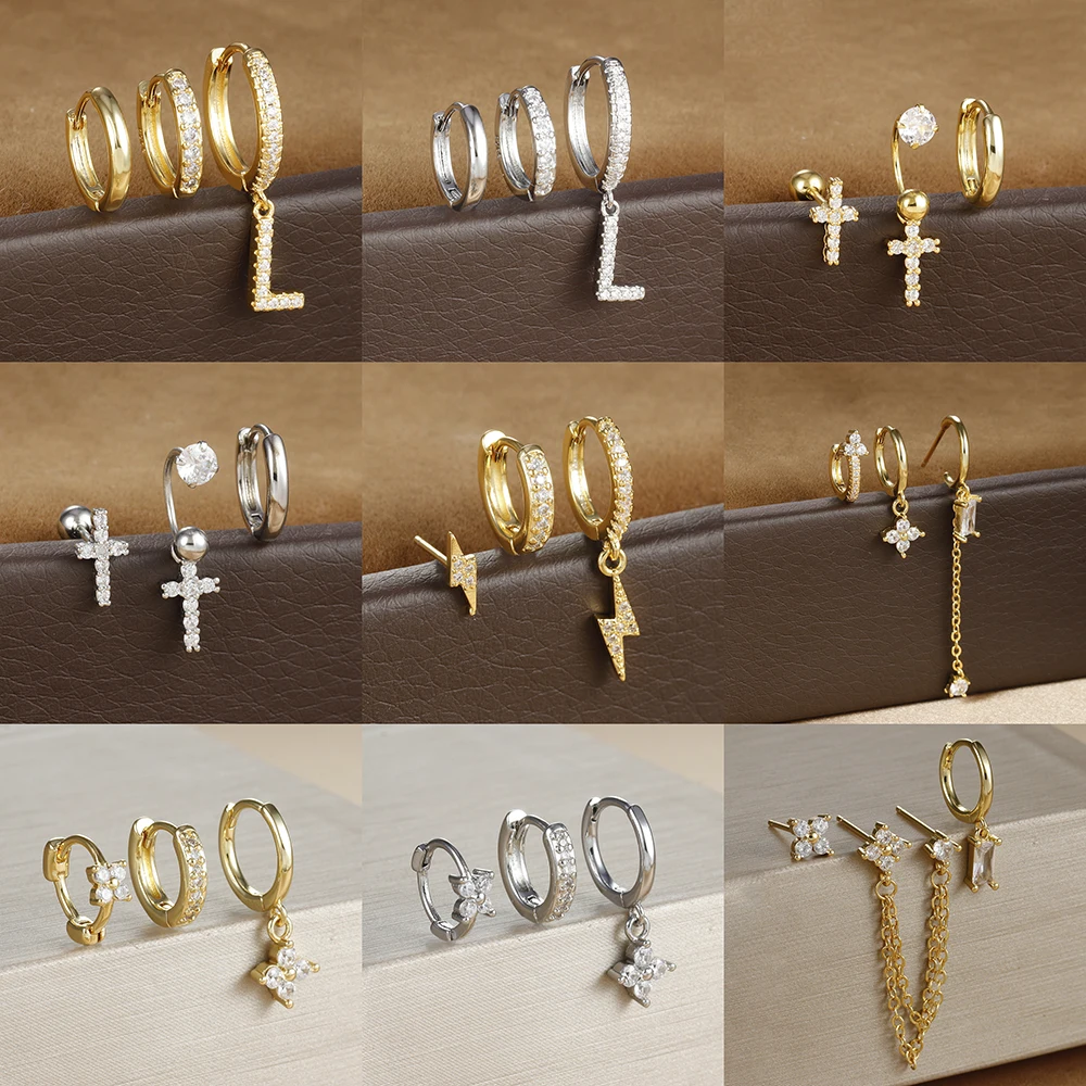 3 шт. наборы роскошные дизайнерские серьги-кольца из нержавеющей стали с четырьмя