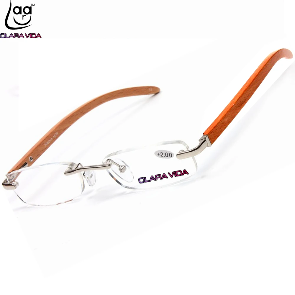 

RIMLESS WOOD BAMBOO LEGS SILVER ALLOY RESIN LENSES WITH CASE men women reading glasses +1.00 +1.50 +2.00 +2.50 +3.00 +3.50