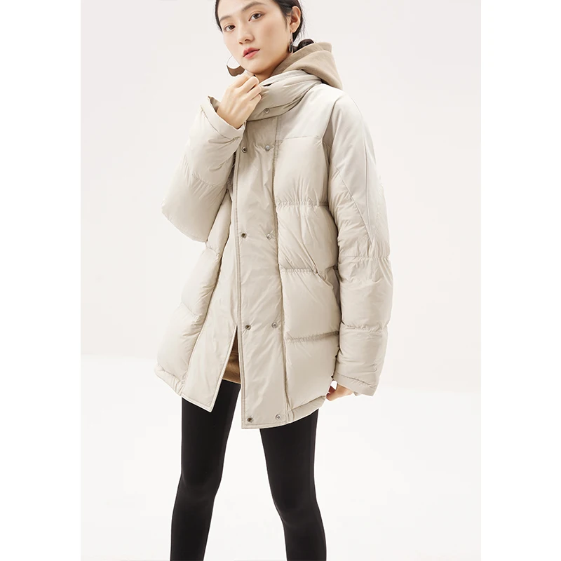 Wear Both Sides Design Fashion High Quality 90%  White Duck Down  Covered Button  Autumn/Winter Winter Coat Women Safari Style