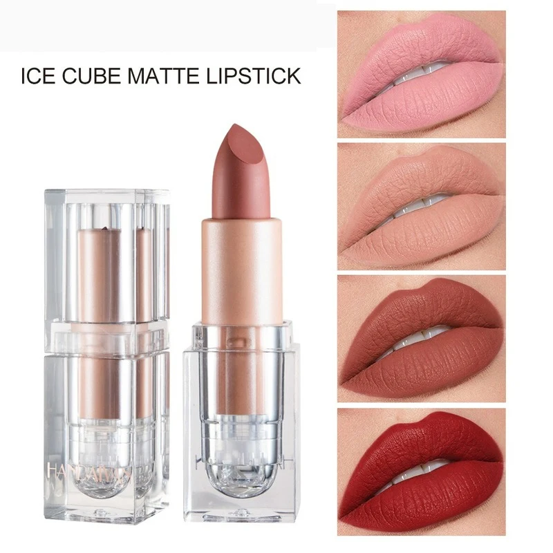 

1pc Matte lipstick is not easy to decolorize nude bean paste color powder small ice cube Lipsticks wholesale For Women