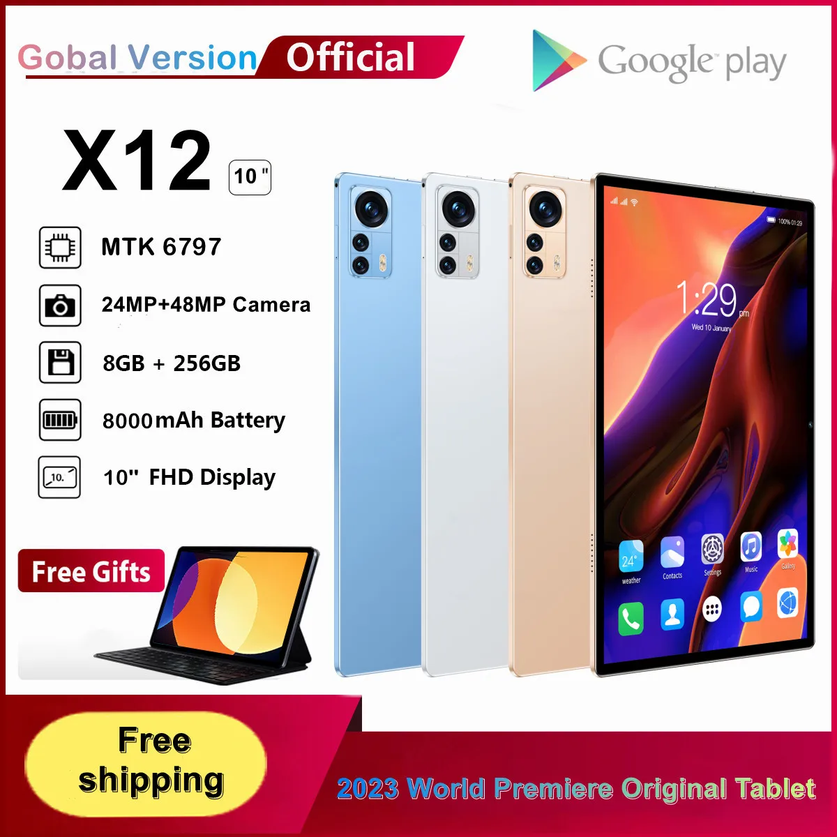 Vendita Calda 2023 Firmware Globale X12 Tablet Android 12 Mtk6797 Tablet 10 Pollici 120Hz Wqhd + Display 8Gb 256Gb 8000Mah Batteria 5G Tabtop