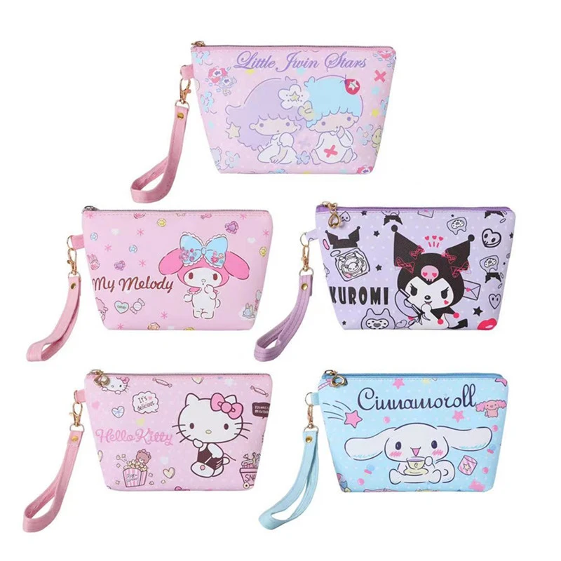 

Kawaii Cartoon Anime Kt Cat Cosmetic Bag Melody Cinnamoroll Kuromi Purse Storage Bag Portable Pu Coin Zipper Girls Woman Gifts