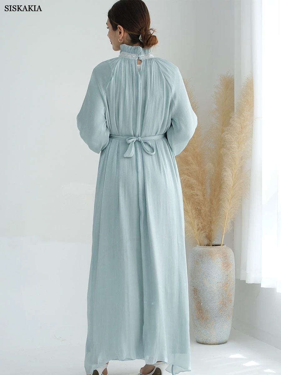 Модное Элегантное женское вечернее платье длинное с высоким воротником