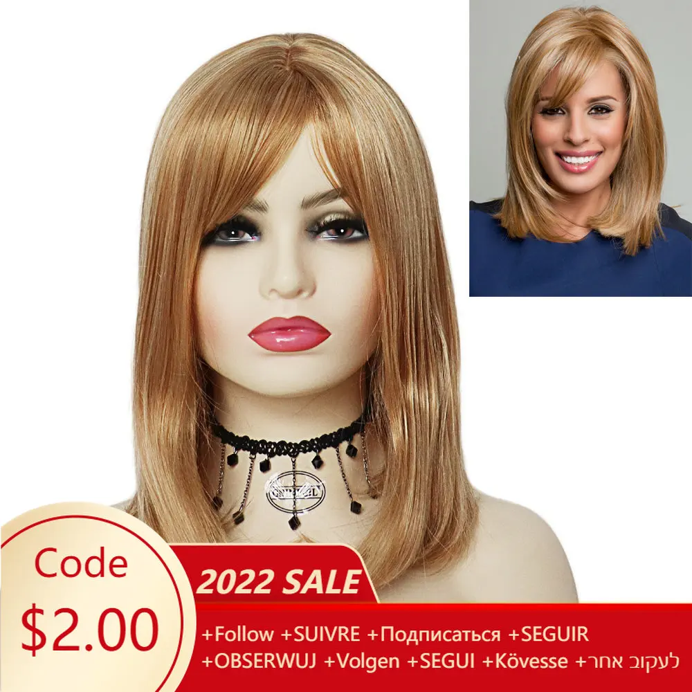 

GNIMEGIL Synthetic Honey Blonde Wigs for Women Straight Hair Wig with Bangs Beth Dutton Costume Wig Halloween Female Cosplay Wig