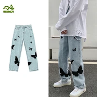 neemoy butterfly print jeans mens pants streetwear jeans fashion casual denim pants stretch straight trousers male clothing