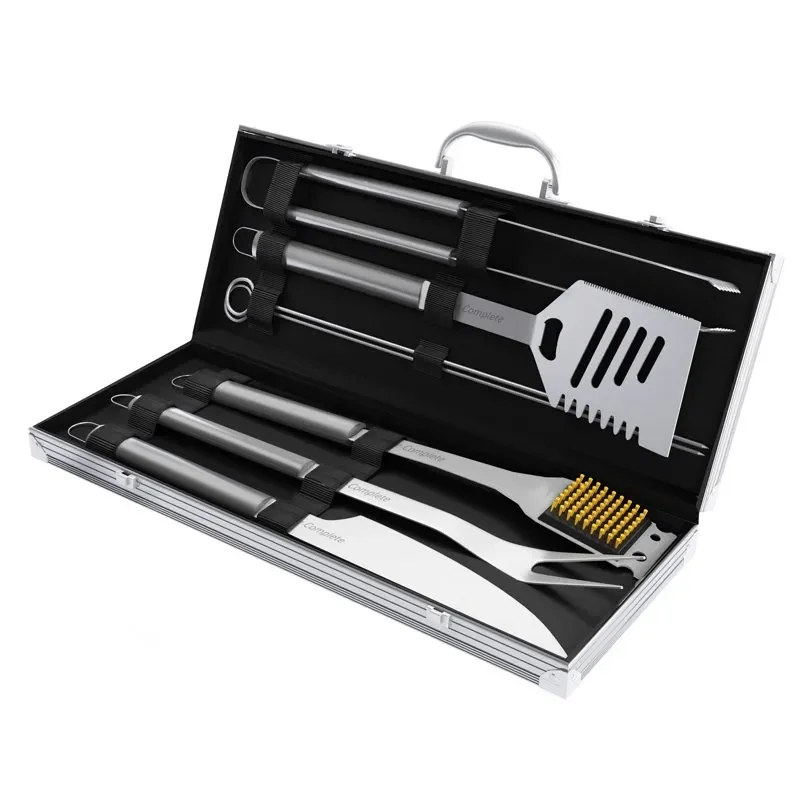 

BBQ Grill Tool Set- Stainless Steel Barbecue Grilling Accessories Aluminum Storage Case, Includes Spatula, Tongs, Basting Brush