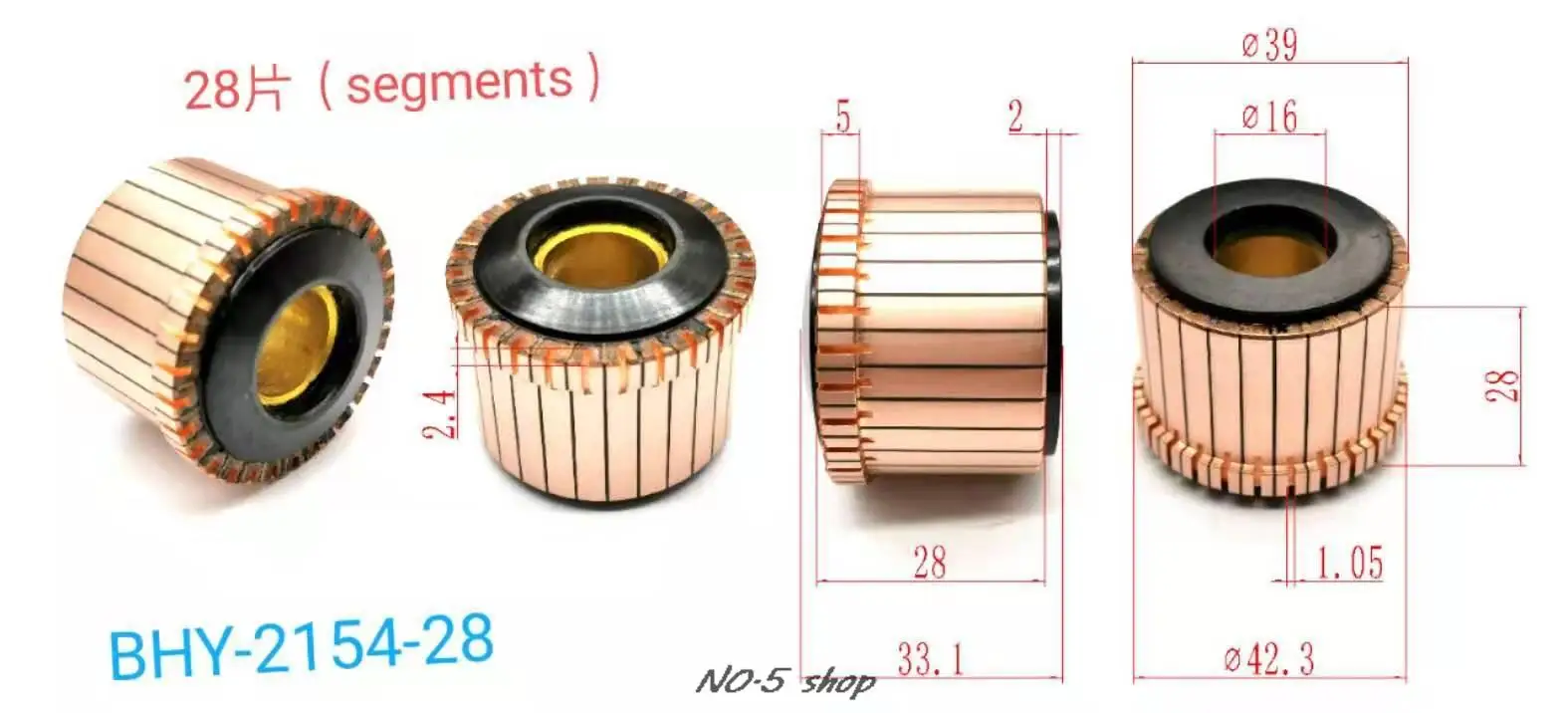 

5pcs 39x16x28(33.1)x28P Copper Bars Electric Motor Commutator